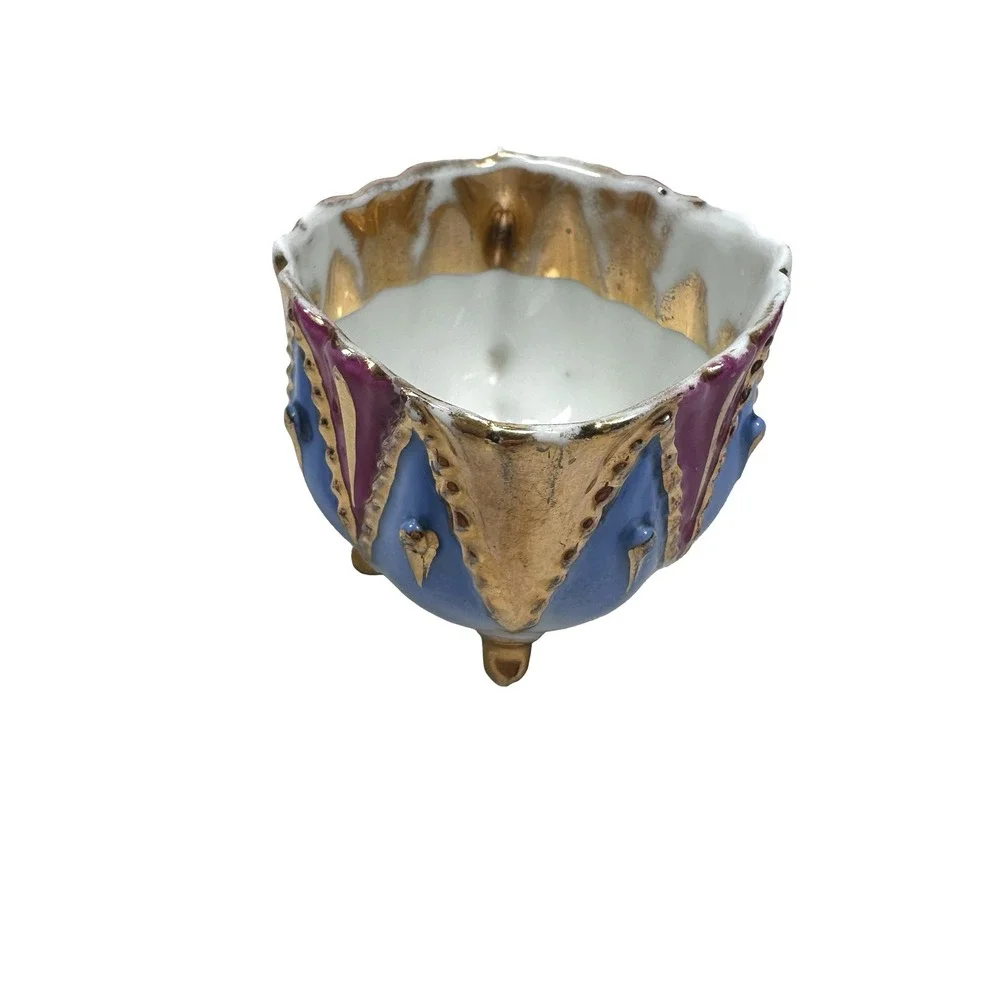 Vintage Porcelain Footed Demitasse 2 Cups Pink Blue Gold Victorian Style Lot 2